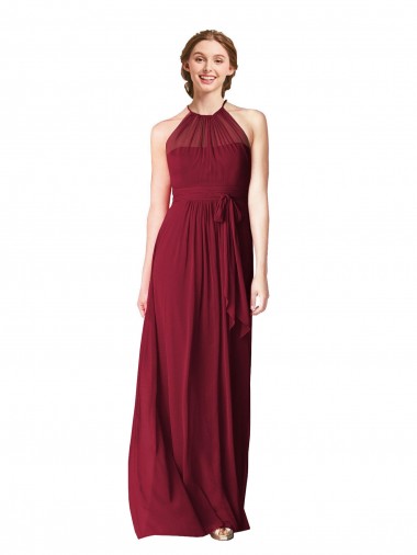 Halter Neck Chiffon Bridesmaid Dress with Shirred Bodice UK