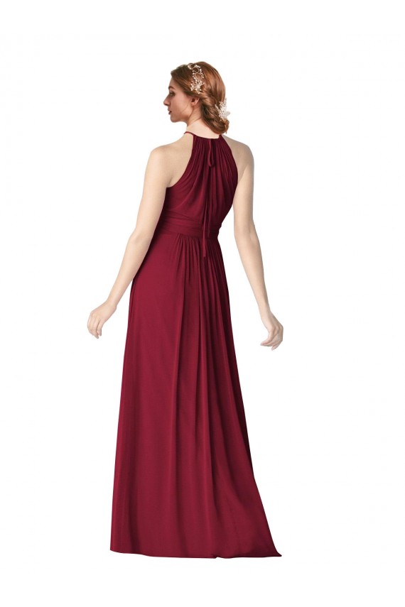 Halter Neck Chiffon Bridesmaid Dress with Shirred Bodice UK