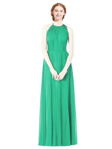 Halter Neckline Long Chiffon Bridesmaid Dress with Side Bow UK