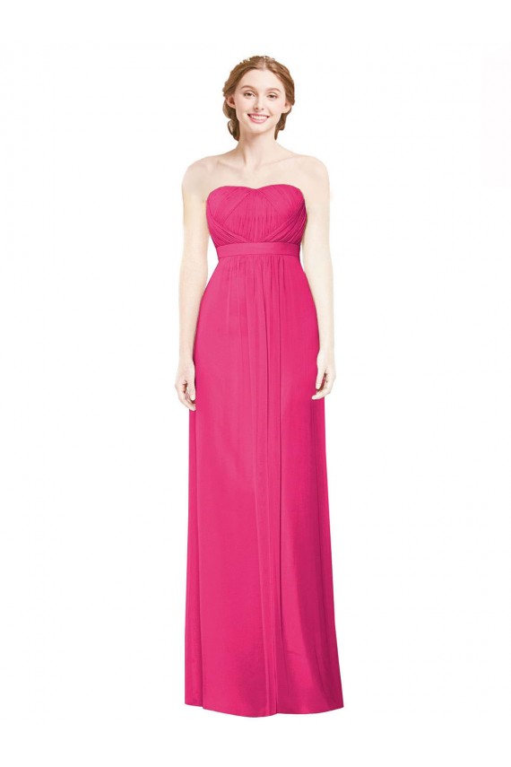 Full Length Strapless Long Chiffon Dress with Waistband UK