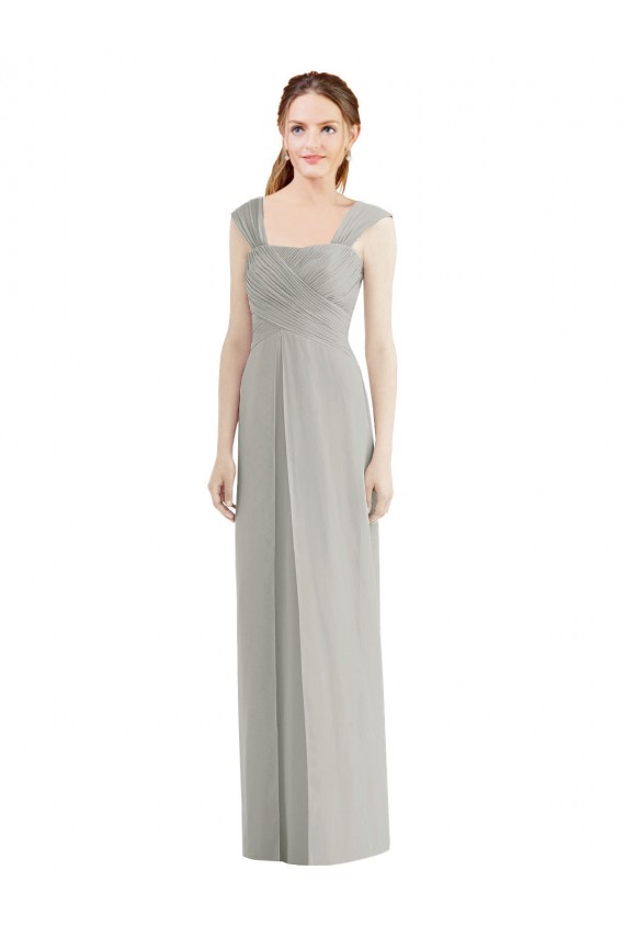 Full Length Lux Chiffon Dress with Draped Bodice And Shirred Straps UK