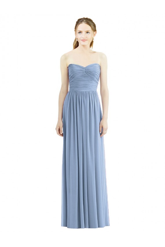 Strapless Long Chiffon Dress with Sweetheart Neckline And Draped Bodice UK