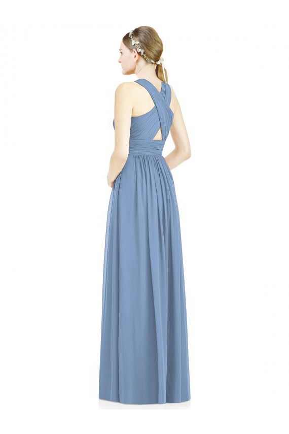 Sleeveless Cross Strap Back Chiffon Bridesmaid Dress UK