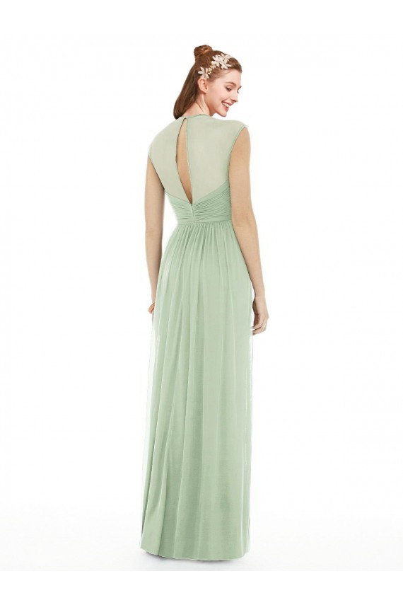 Sheer Back Cap Sleeves Long Chiffon Bridesmaid Dress  UK