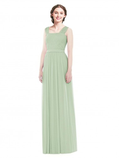 Sleeveless Chiffon Long Bridesmaid Dress with Shoulder Straps UK