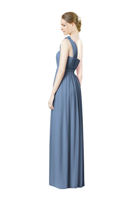 Flower Shoulder Draped One Shoulder Chiffon Bridesmaid Dress UK