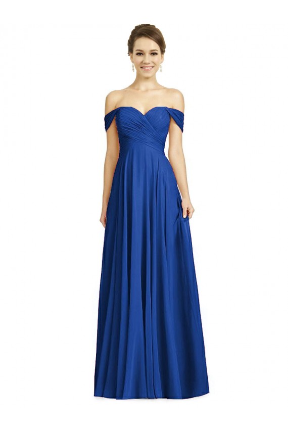 Off the Shoulder Draped Chiffon Maxi Bridesmaid Dress UK