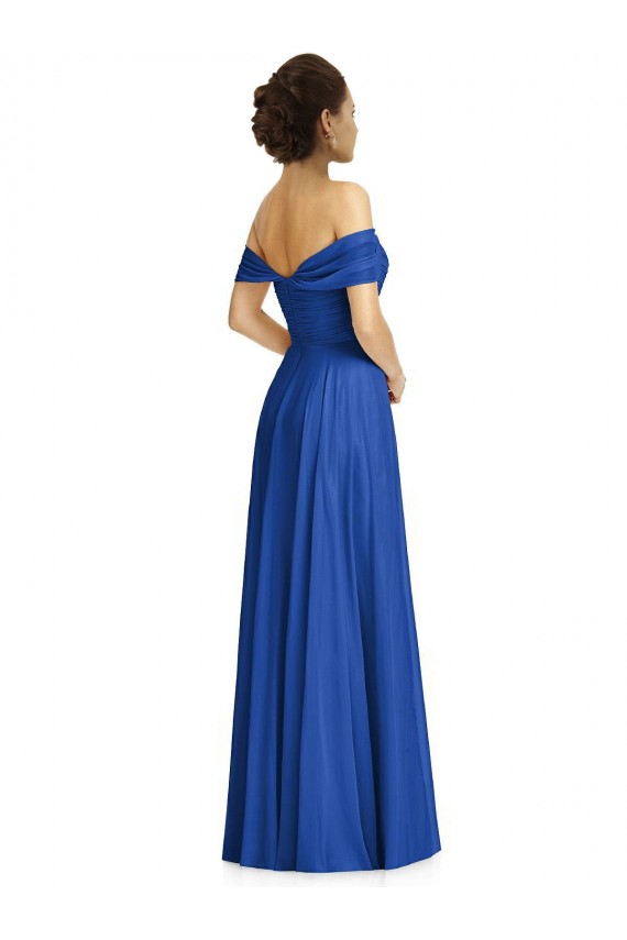 Off the Shoulder Draped Chiffon Maxi Bridesmaid Dress UK