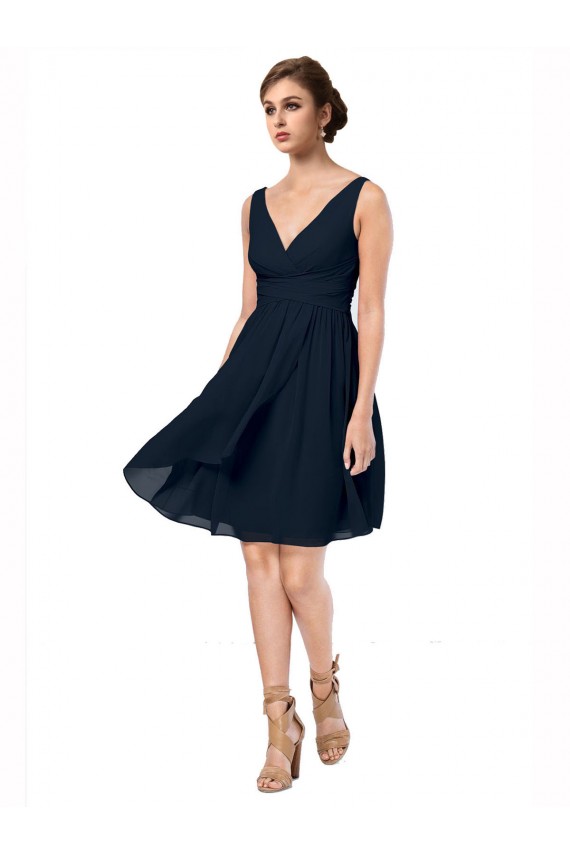 Short Knee Length Criss Cross Draped Chiffon Bridesmaid Dress UK