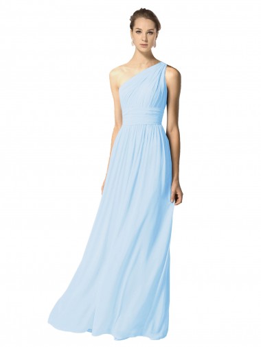 One Shoulder Long Chiffon Bridesmaid Dress with Shirred Bodice and Front Keyhole UK
