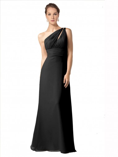 One Shoulder Full Length Chiffon Bridesmaid Dress with Shirred Bodice UK
