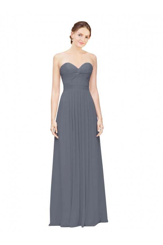 Twisted Waist Pleats Sweetheart Long Chiffon Bridesmaid Dress UK