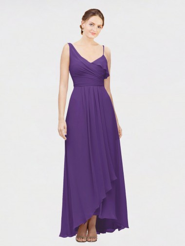 One Shoulder High Low Chiffon Bridesmaid Dress with Wrap Waist UK