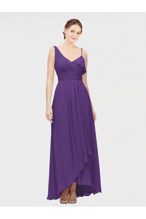 One Shoulder High Low Chiffon Bridesmaid Dress with Wrap Waist UK