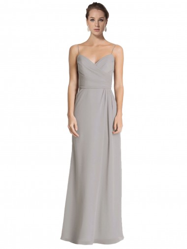 Long Chiffon A-Line Bridesmaid Dress with Criss-Cross Draped Bodice UK