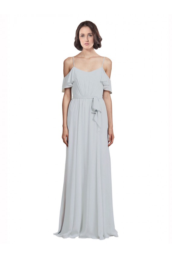 Off the Shoulder Spaghetti Strap Long Chiffon Bridesmaids Dress UK