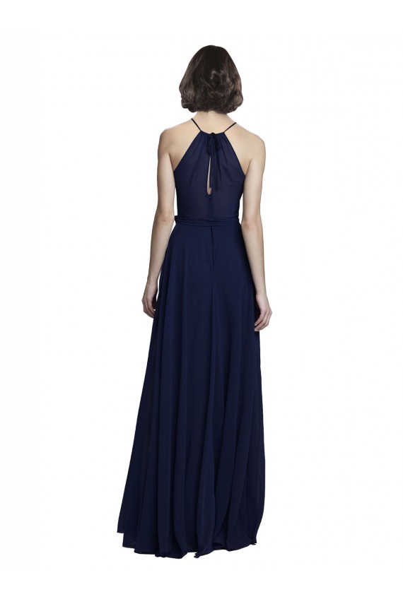 High Neckline Floor Length Chiffon Bridesmaid Dress with Belt UK