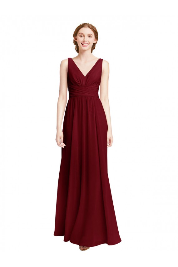 Long Chiffon V-Neck Bridesmaids Dress with Double Strap UK