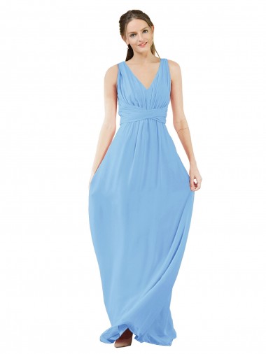 Long V-Neckline Chiffon Bridesmaid Dress with Twisted Waist UK