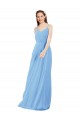 Pleated Low Back Long V-Neck Chiffon Bridesmaid Dress with Thin Straps UK