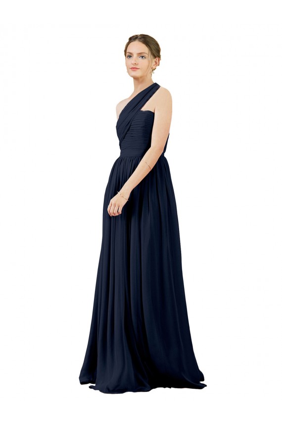 Draped One Shoulder Strapless Chiffon Bridesmaid Dress UK
