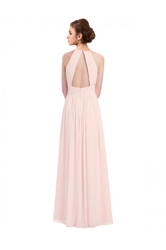 Sleeveless Chiffon High Neck Bridesmaid Dress with Diagonal Pleats UK