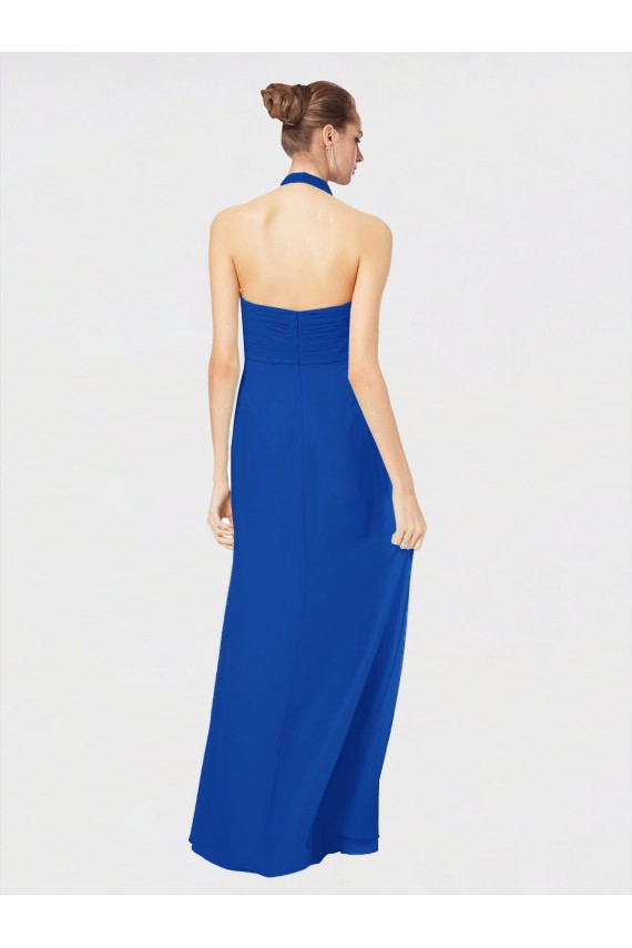 Sleeveless Long Chiffon Empire Gown with Pleated Halter Straps UK
