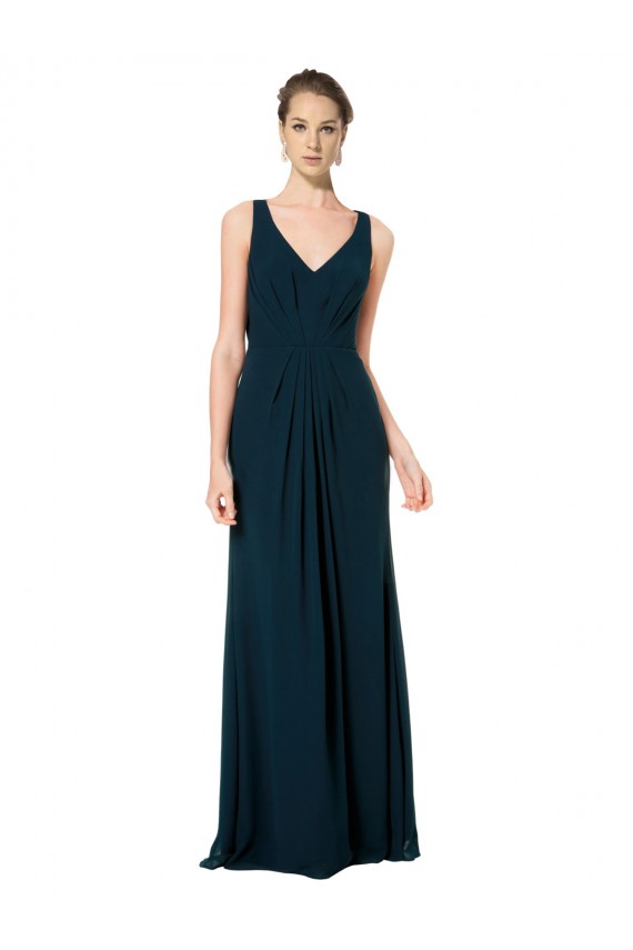 Long Chiffon V-Neck Sleeveless Bridesmaid Dress with Large Keyhole Back UK