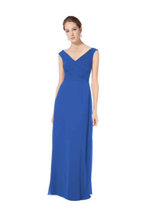 Long Chiffon Strapless Bridesmaid Dress with Wide Front and Back V-Neckline UK
