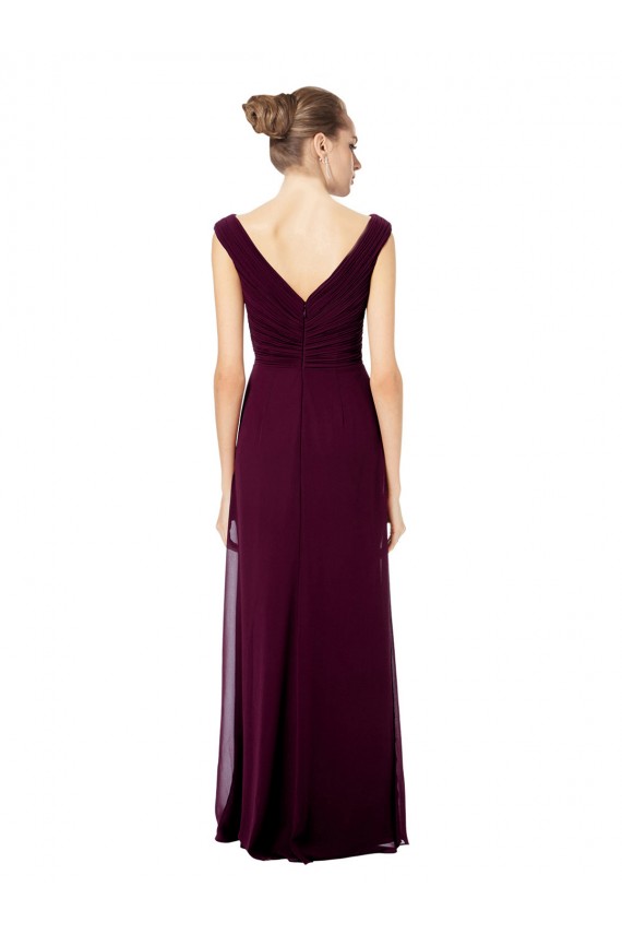 Long Chiffon Strapless Bridesmaid Dress with Wide Front and Back V-Neckline UK