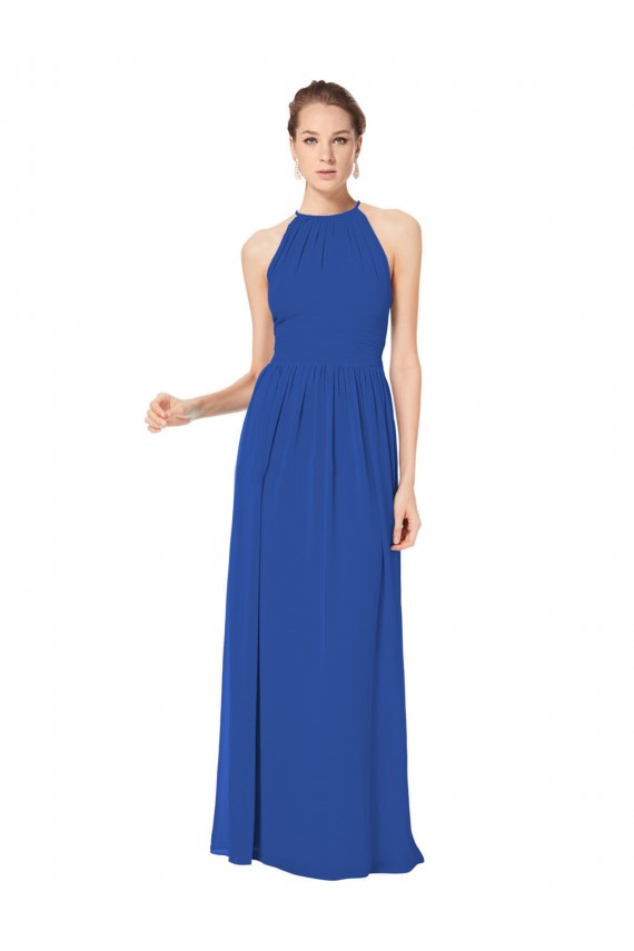 Long Chiffon High-Neck Sleeveless Bridesmaid Dress UK
