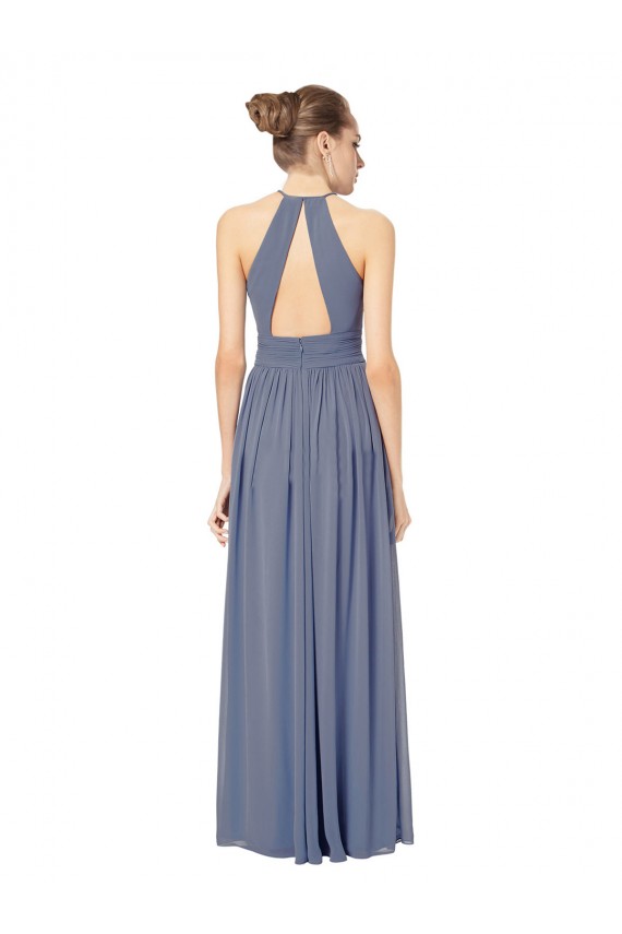 Long Chiffon High-Neck Sleeveless Bridesmaid Dress UK