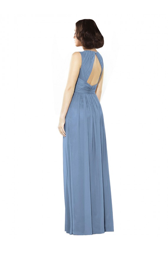 Open Keyhole Back Bateau Neck Chiffon Bridesmaid Dress UK