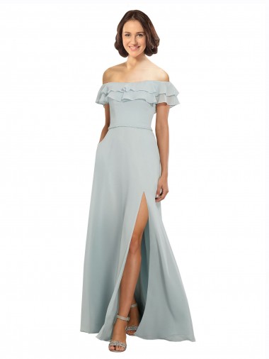 Luxe Chiffon Bridesmaids Dress with Off the Shoulder Flounced Neckline UK