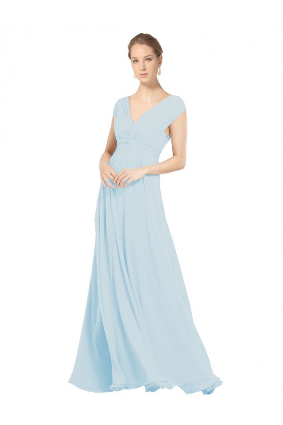 Chiffon Bridsmaids Dress with V-Neckline and Tie V Back UK