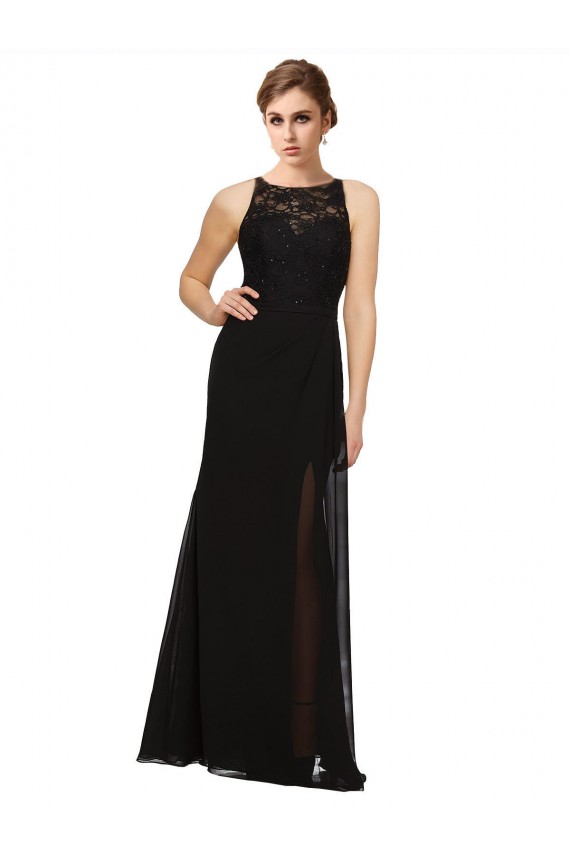 Sheath Beaded and Embroidered Bridesmaids Dress with Lace Bodice and Chiffon Skirt UK
