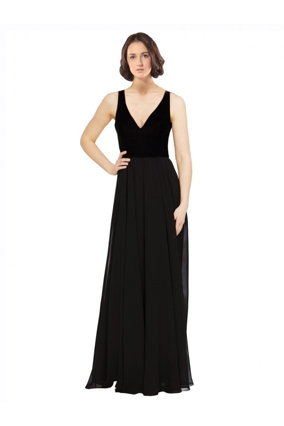 Stretch Velvet and Chiffon Bridesmaids Dress with V-Neckline UK