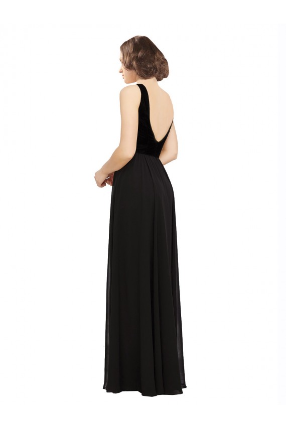 Stretch Velvet and Chiffon Bridesmaids Dress with V-Neckline UK