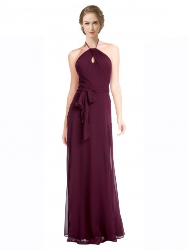 Full Length Chiffon Bridesmaid Dress with Halter Top UK