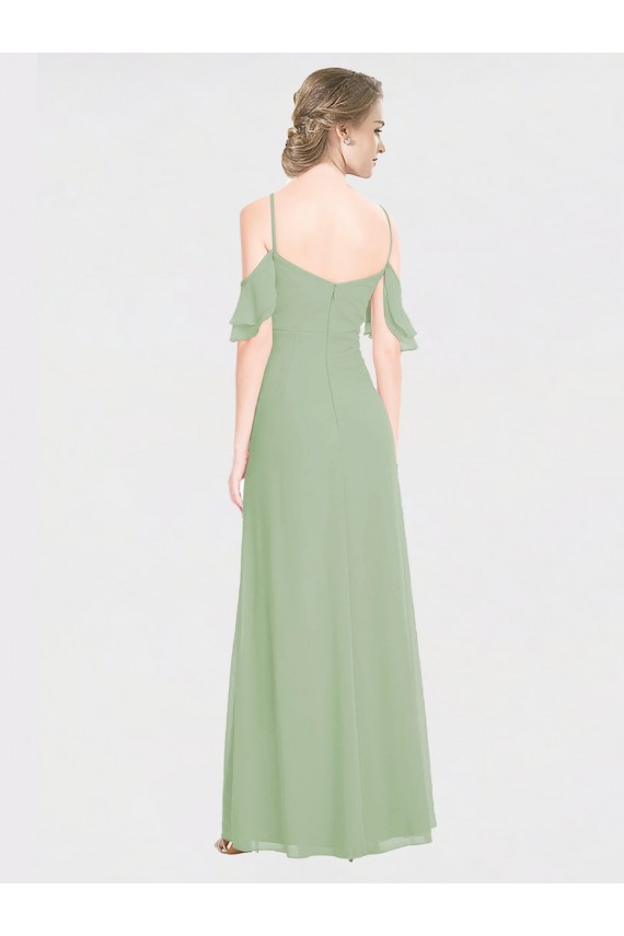 Long Chiffon Off-The-Shoulder Bridesmaid Dress with Double Flounce Sleeves UK