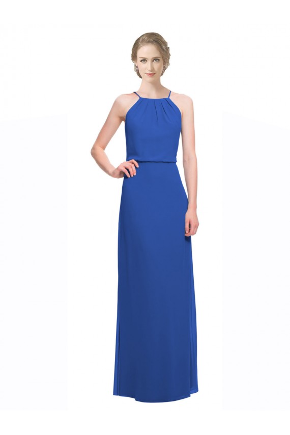 Long Chiffon Spaghetti Strap Bridesmaid Dress with Blouson Top UK