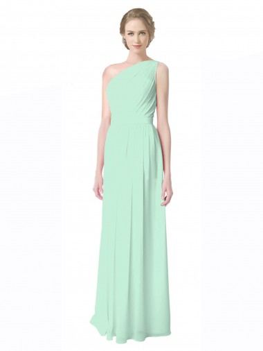 One Shoulder Chiffon Bridesmaid Dress with Asymmetrical Ruched Bodice UK