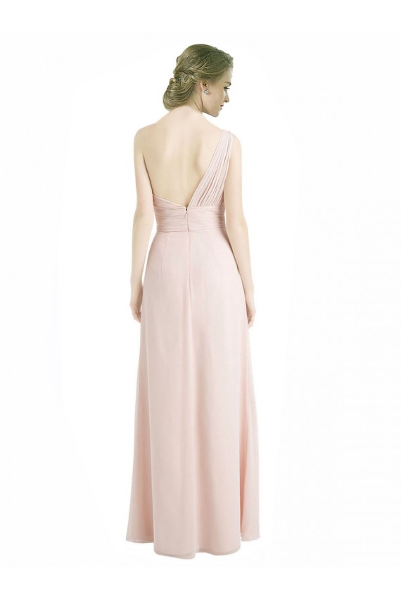 Full Length Chiffon Bridesmaid Dress with One Wide Shoulder Strap UK