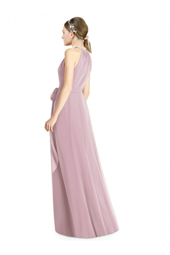 Shirred Halter Neck Long Chiffon Bridesmaid Dress UK