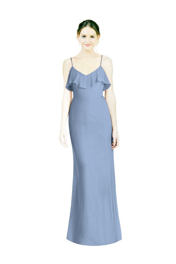 Deep Open Back Long Chiffon V-Neck Bridesmaid Dress UK