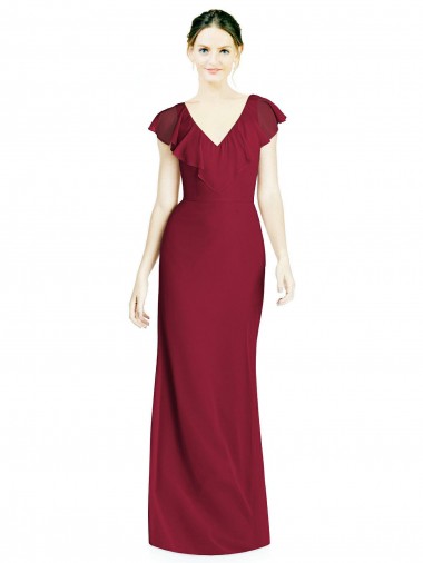 V-Neck V-Back Long Chiffon Bridesmaid Dress UK