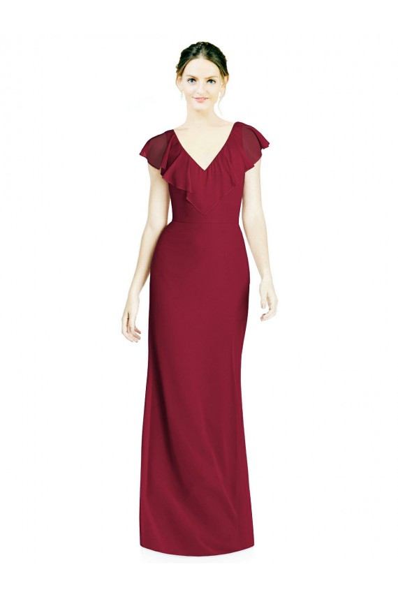 V-Neck V-Back Long Chiffon Bridesmaid Dress UK