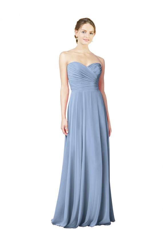 Draped Strapless Sweetheart Full Length Chiffon Bridesmaid Dress UK