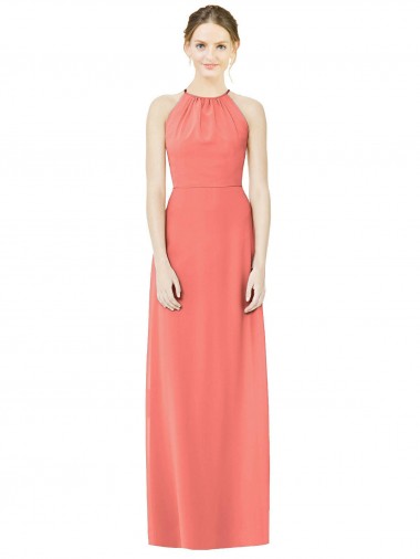 Open Back Shirred Halter Chiffon Bridesmaid Dress UK