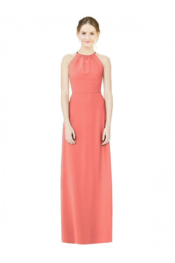 Open Back Shirred Halter Chiffon Bridesmaid Dress UK